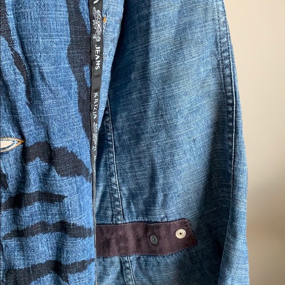 😍KRIZIA Oversized Linen Animal Print Denim Jacket - Picture 6 of 8